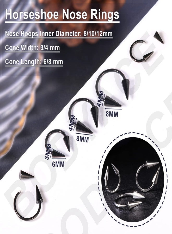 BodyAce 16G Spike Septum Rings Horseshoe Nose Rings, Stainless Steel Daith Helix Tragus Cartilage Earrings Hoop, Rook Lobe Lip Piercing for Women Men (Hoops:8mm) - Image 5